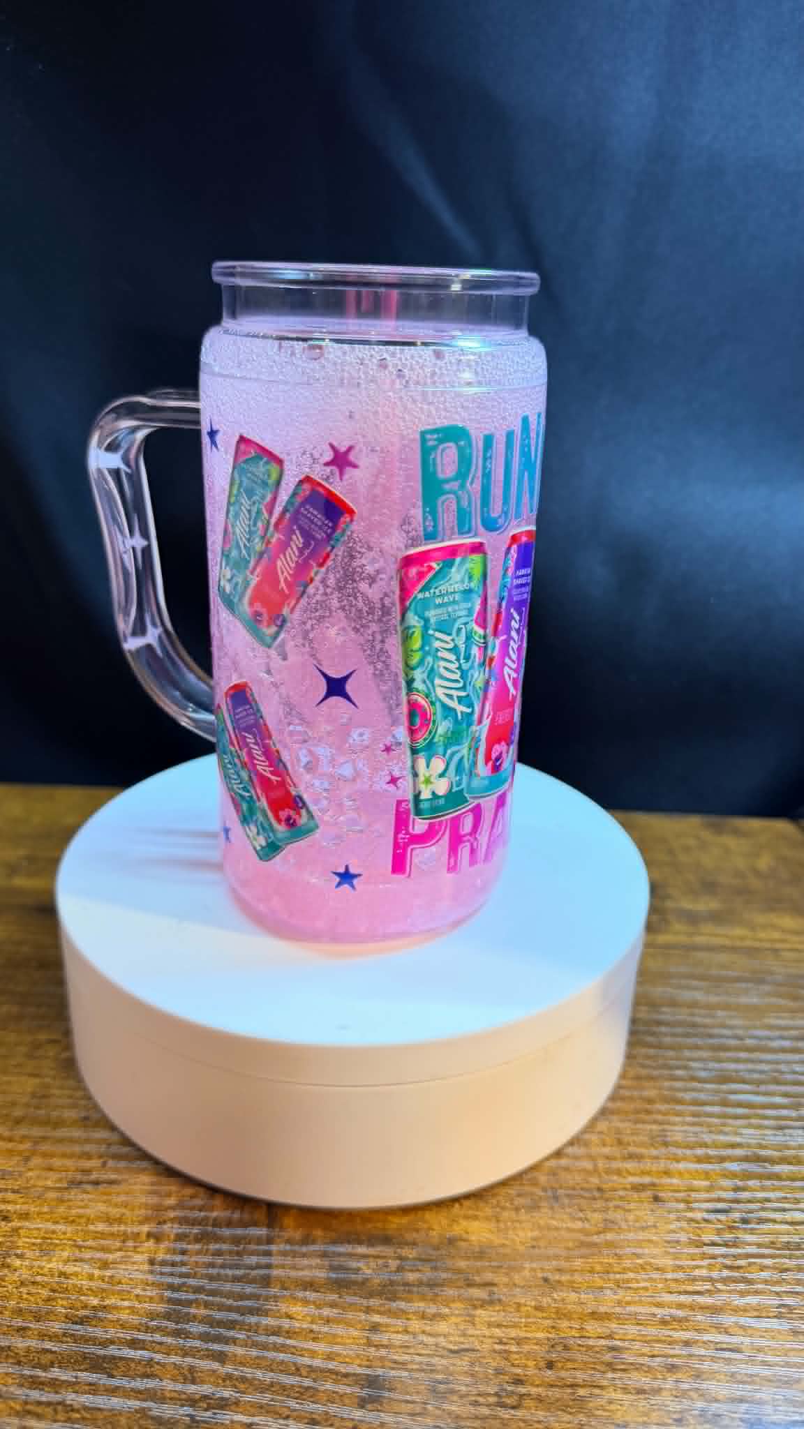 PRE-MADE 12 OZ ACRYLIC SNOW GLOBE WITH HANDLE